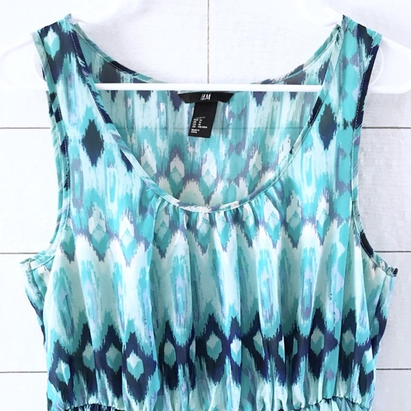 H&M Blue Print Sleeveless Pleated Hi Lo Midi Dress - Picture 2 of 6